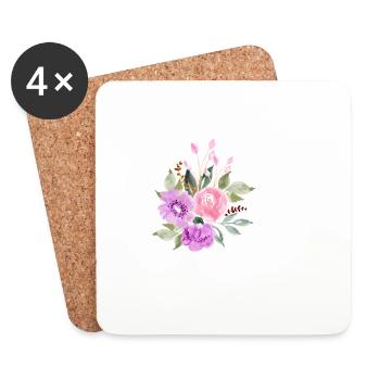 Purple Floral Letter E - Coasters (set of 4) - white - Front