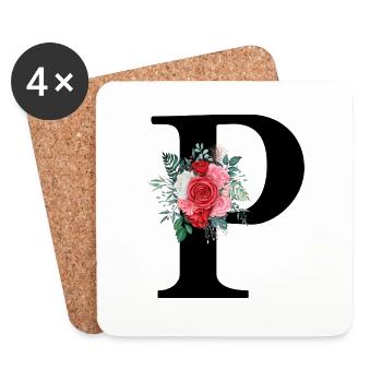 Roter Blumenbuchstabe P - Untersetzer (4er-Set) - Weiß - Vorne