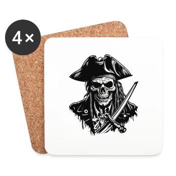 Pirate / Ahoy / Anchor / Captain / Skull / Rum - Coasters (set of 4) - white - Front