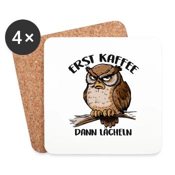 Grantige Eule mit lustigem Kaffeetrinkerspruch - Untersetzer (4er-Set) - Weiß - Vorne