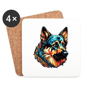 Dog / Animal / Pet / Furry / German Shepherd - Coasters (set of 4) - white - Front