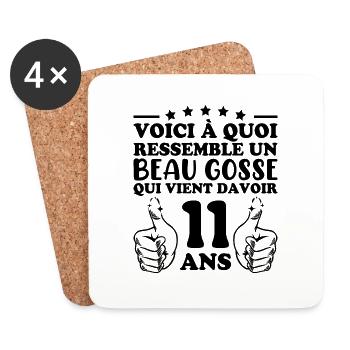 11 Years Old Gift Idea Humor Birthday Handsome Kid - Coasters (set of 4) - white - Front