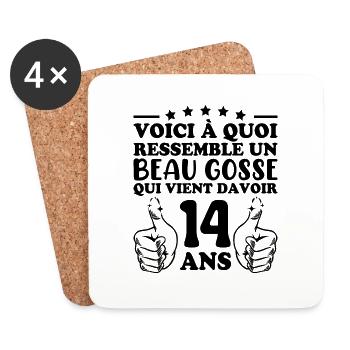 14 Years Old Gift Idea Humor Birthday Handsome Kid - Coasters (set of 4) - white - Front