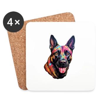 Belgian Malinois psychedelic - Coasters (set of 4) - white - Front
