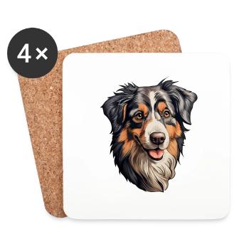 Australian Shepherd Kopf - Untersetzer (4er-Set) - Weiß - Vorne