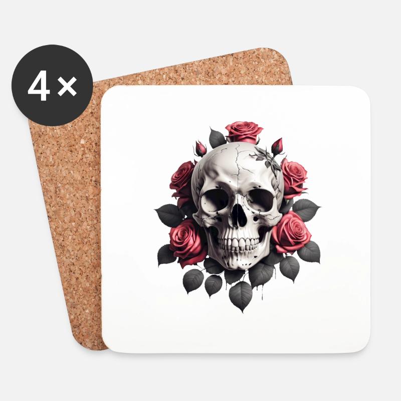 skull with roses - Untersetzer (4er-Set) - Weiß