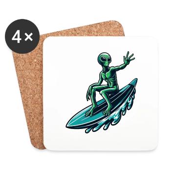 Surfeur extraterrestre sur la planche de surf - Dessous de verre (lot de 4) - blanc - Devant