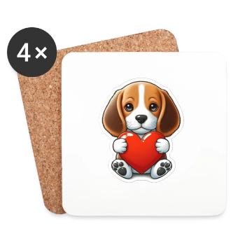 Beagle puppy with heart - Coasters (set of 4) - white - Front