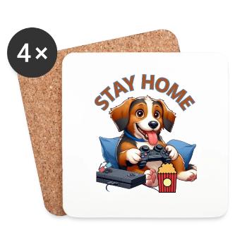 "Gamer Dog: Play at Home!" - Coasters (set of 4) - white - Front