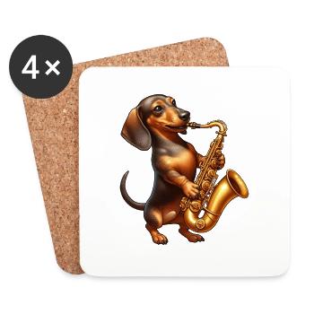 Dackel Saxofonist Jazz Musik Hund - Untersetzer (4er-Set) - Weiß - Vorne
