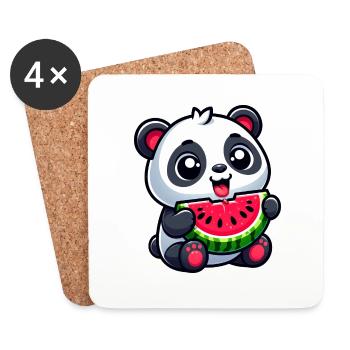 Panda Mit Wassermelone Fruchtig Niedlich - Untersetzer (4er-Set) - Weiß - Vorne