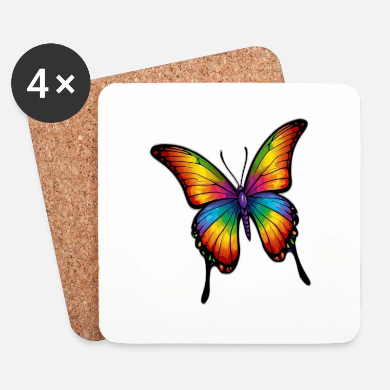 Regenbogen Schmetterling - Untersetzer (4er-Set) - Weiß
