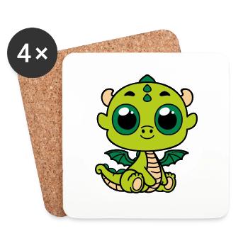 Niedlicher Grüner Drache - Untersetzer (4er-Set) - Weiß - Vorne