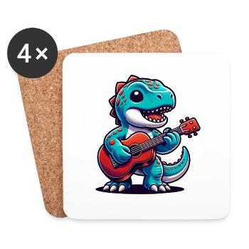 Cute Dino Guitarist Design - Coasters (set of 4) - white - Front