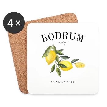 Bodrum - Turquie - Mer Egée - Souvenir - Voyage - Dessous de verre (lot de 4) - blanc - Devant