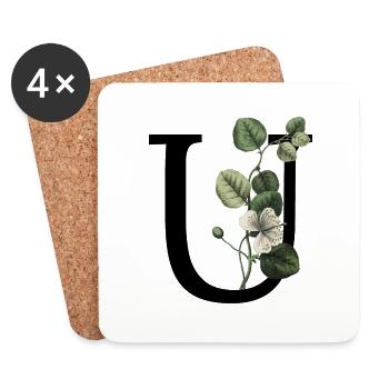 Letter U Green Botanical - Coasters (set of 4) - white - Front