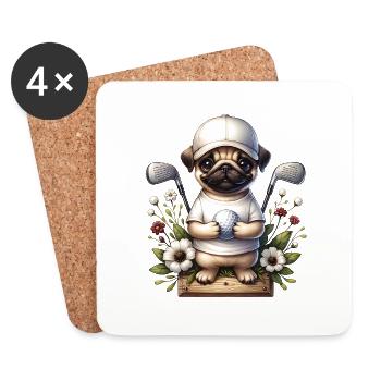 Drôle de chien de golf Drôle Carlin Golfer Design - Dessous de verre (lot de 4) - blanc - Devant