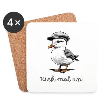 Mouette « Kiek mol an » avec dicton en bas allemand - Dessous de verre (lot de 4) - blanc - Devant