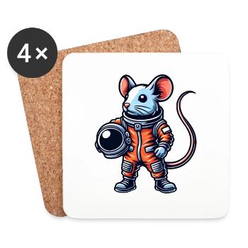 Mouse Astronaut Space Universe Sci-Fi Cartoon - Coasters (set of 4) - white - Front