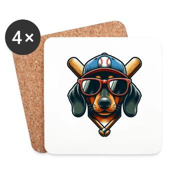 Dackel Kappe Baseballschläger Baseball Sport - Untersetzer (4er-Set) - Weiß - Vorne