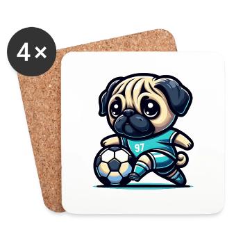 Pug Dog Football Player Champion Fan - Coasters (set of 4) - white - Front