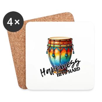 Happiness Hits Hard - Aztec Style Drum - Coasters (set of 4) - white - Front