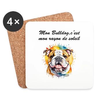 Bulldog rayon de soleil - Dessous de verre (lot de 4) - blanc - Devant