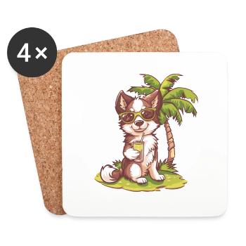 Border Collie Dog Summer Beach Comic - Coasters (set of 4) - white - Front