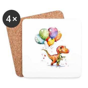 Dinosaure avec ballon - Dessous de verre (lot de 4) - blanc - Devant