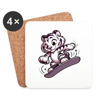 Cute Snowboarder Tiger - Coasters (set of 4) - white - Front
