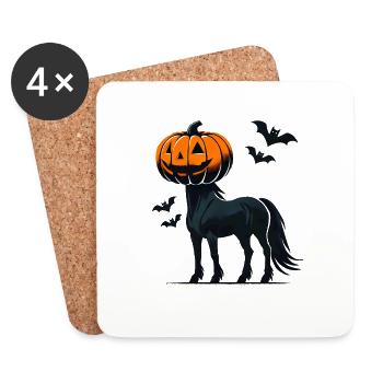 Horse with Pumpkin Head Waiting for Halloween - Coasters (set of 4) - white - Front