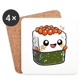 Cute sushi roll with a smiling face, - Coasters (set of 4) - white - Front