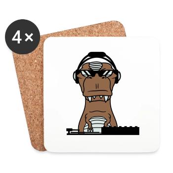 Cool DJ dinosaure T-Rex mixer Musique de fête - Dessous de verre (lot de 4) - blanc - Devant