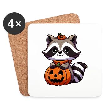 Cute Raccoon Halloween Pumpkin Cartoon Style - Coasters (set of 4) - white - Front