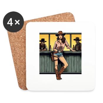 Femme Cowboy et sheriff - Dessous de verre (lot de 4) - blanc - Devant