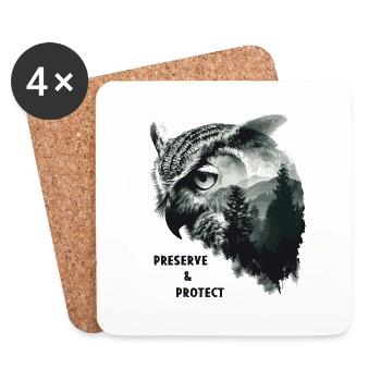 Preserve & Protect Owl Owl Bird Forest Nature Eagle Owl - Coasters (set of 4) - white - Front