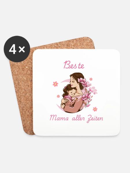 Happy Mom - Untersetzer (4er-Set) - Weiß