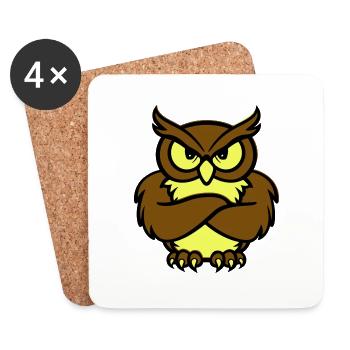 hibou animal de bande dessinée - Dessous de verre (lot de 4) - blanc - Devant