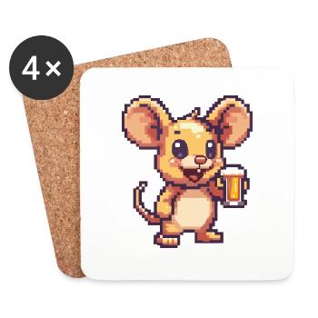 Mouse Beer Pixel - Coasters (set of 4) - white - Front