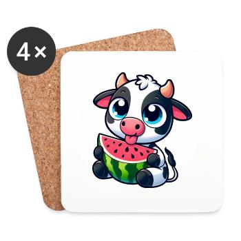 Süße Kuh Ochse Bulle Wassermelone Sommer Früchtig - Untersetzer (4er-Set) - Weiß - Vorne