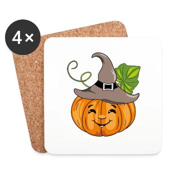 Cartoonish smiling pumpkin with hat - Coasters (set of 4) - white - Front