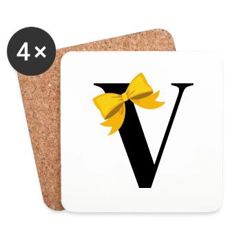 Letter V yellow bow - Coasters (set of 4) - white - Front