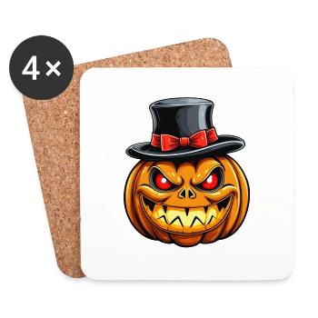 Citrouille d’Halloween souriante drôle avec chapeau haut de forme - Dessous de verre (lot de 4) - blanc - Devant