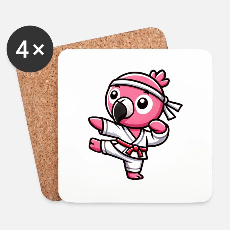 Cooler Flamingo Karate Schwarzer Gürtel Kampfsport - Untersetzer (4er-Set) - Weiß