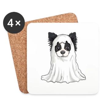 Border Collie Chien Halloween Bande dessinée Fantôme - Dessous de verre (lot de 4) - blanc - Devant