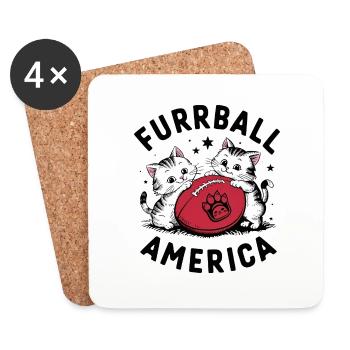Furrball America Cute Cat American Football - Coasters (set of 4) - white - Front