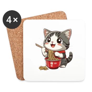 Nouilles Ramen de chat drôle - Dessous de verre (lot de 4) - blanc - Devant