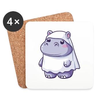 Hippopotame Halloween Drôle Fantôme - Dessous de verre (lot de 4) - blanc - Devant