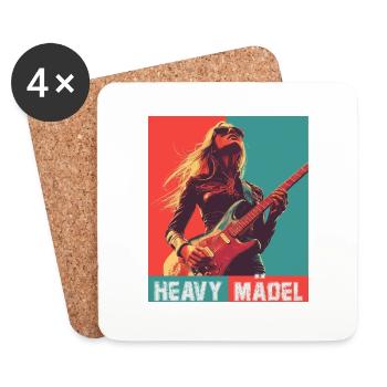 Heavy Mädel, Frau mit E-Gitarre - Untersetzer (4er-Set) - Weiß - Vorne