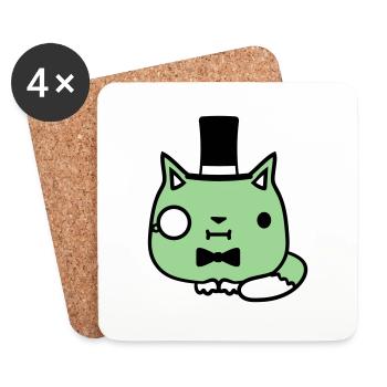 Sir Cat Gentleman Chapeau haut de forme Monocle Rich Gentleman - Dessous de verre (lot de 4) - blanc - Devant